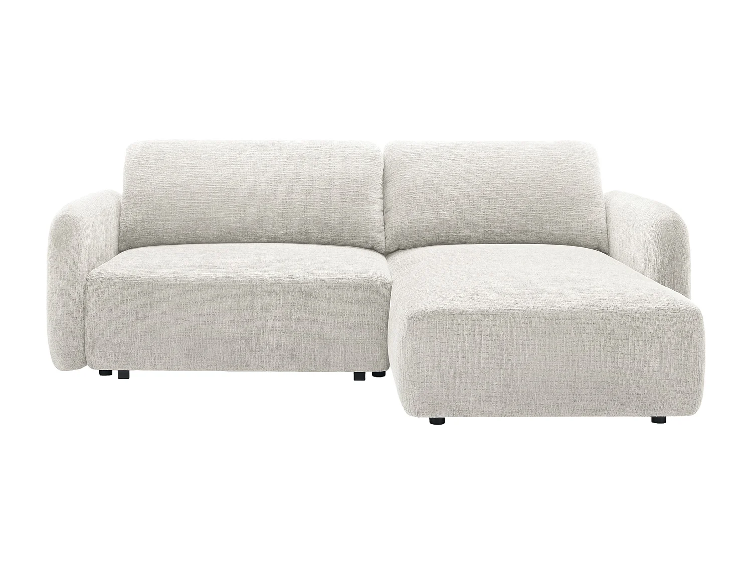 Canapé d'angle droit convertible en tissu chenille blanc cassé PLUFATI