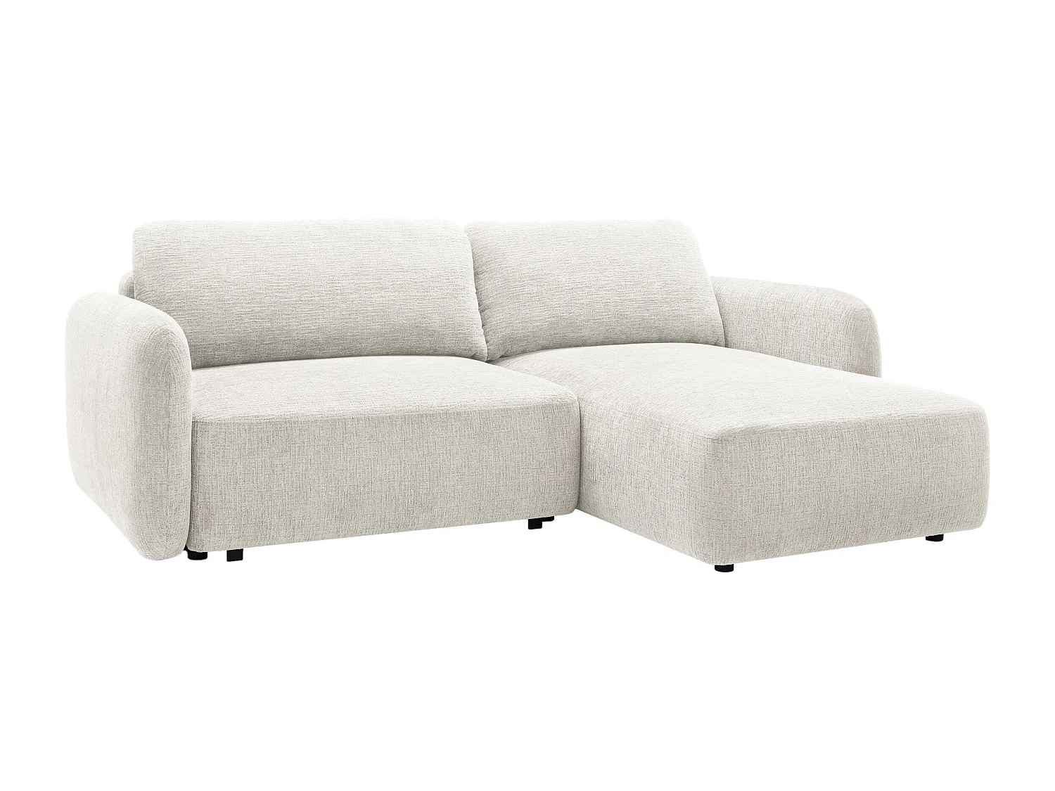 Canapé d'angle droit convertible en tissu chenille blanc cassé PLUFATI