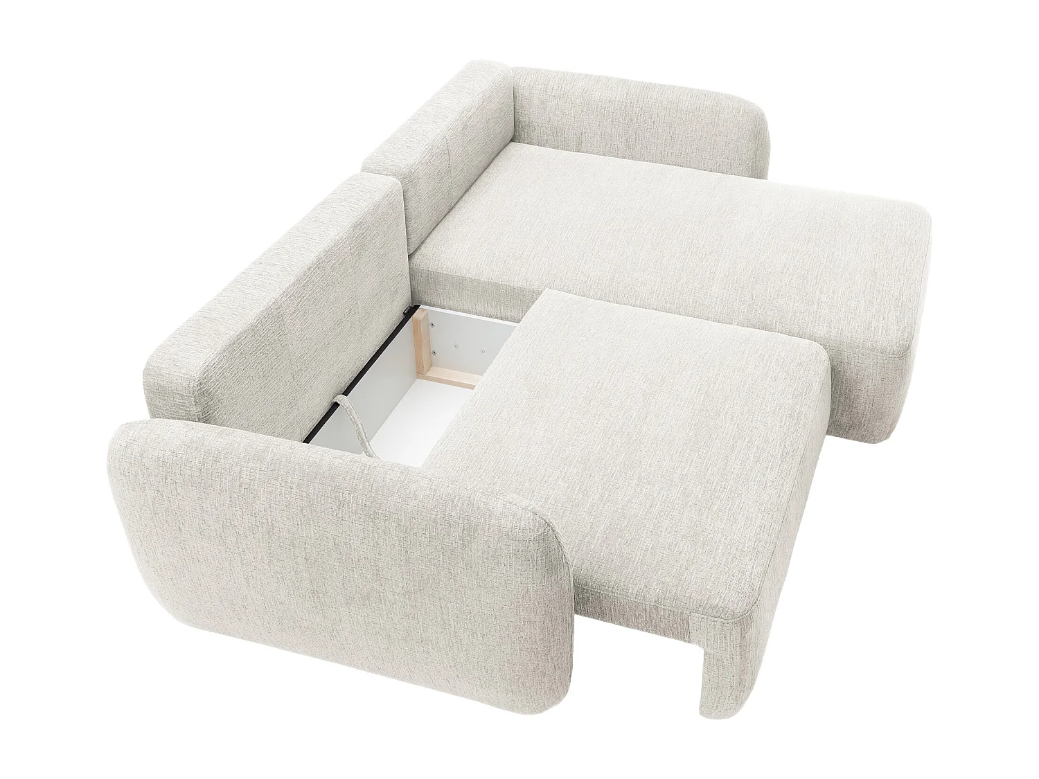 Canapé d'angle droit convertible en tissu chenille blanc cassé PLUFATI
