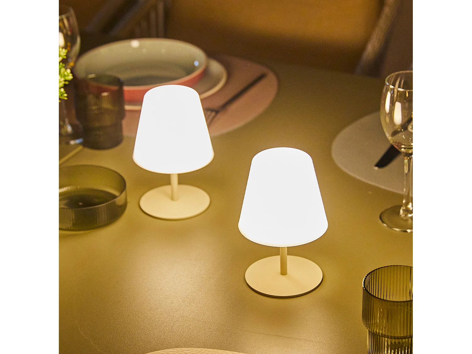 4 Lampes de table sans fil TWINS Sable H16cm