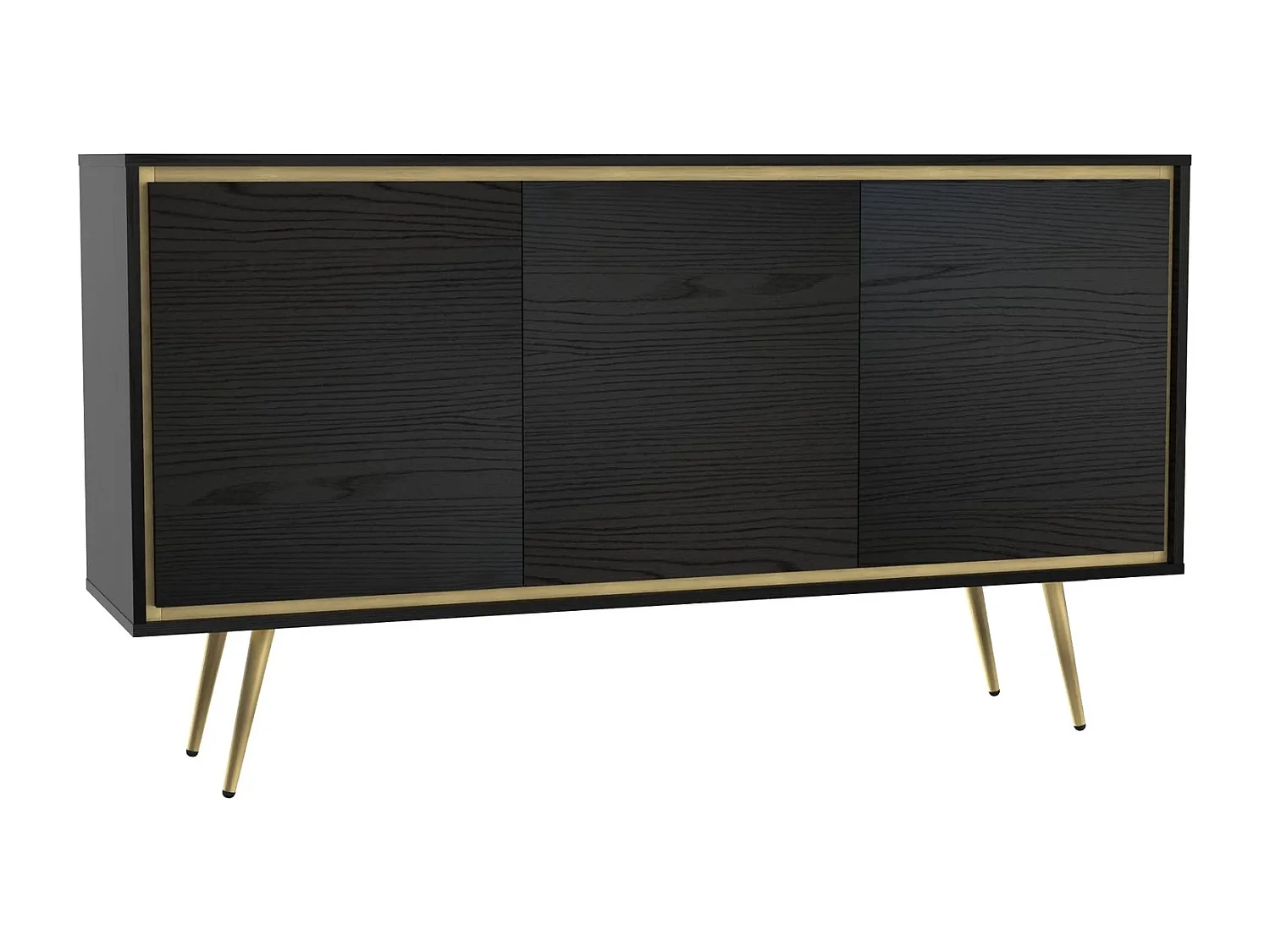 Dressoir Tori 150 cm - Mat zwart met gouden rand