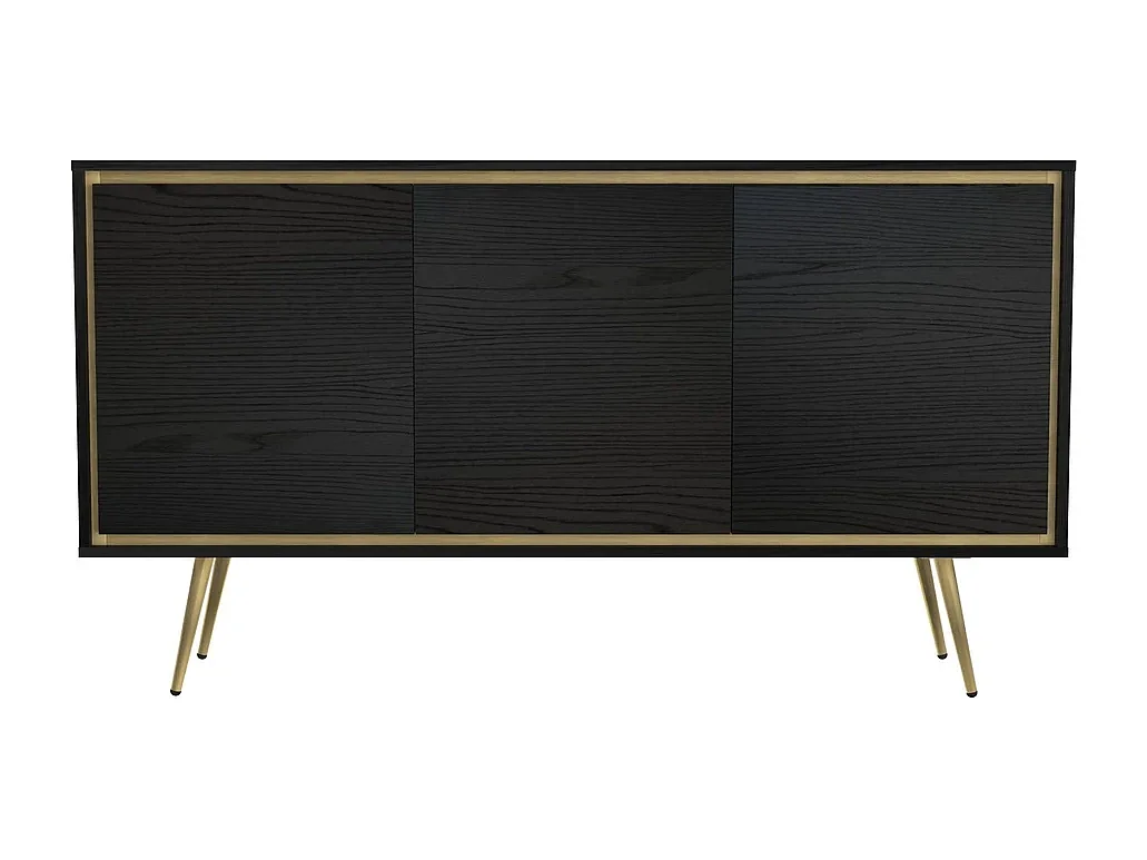 Dressoir Tori 150 cm - Mat zwart met gouden rand