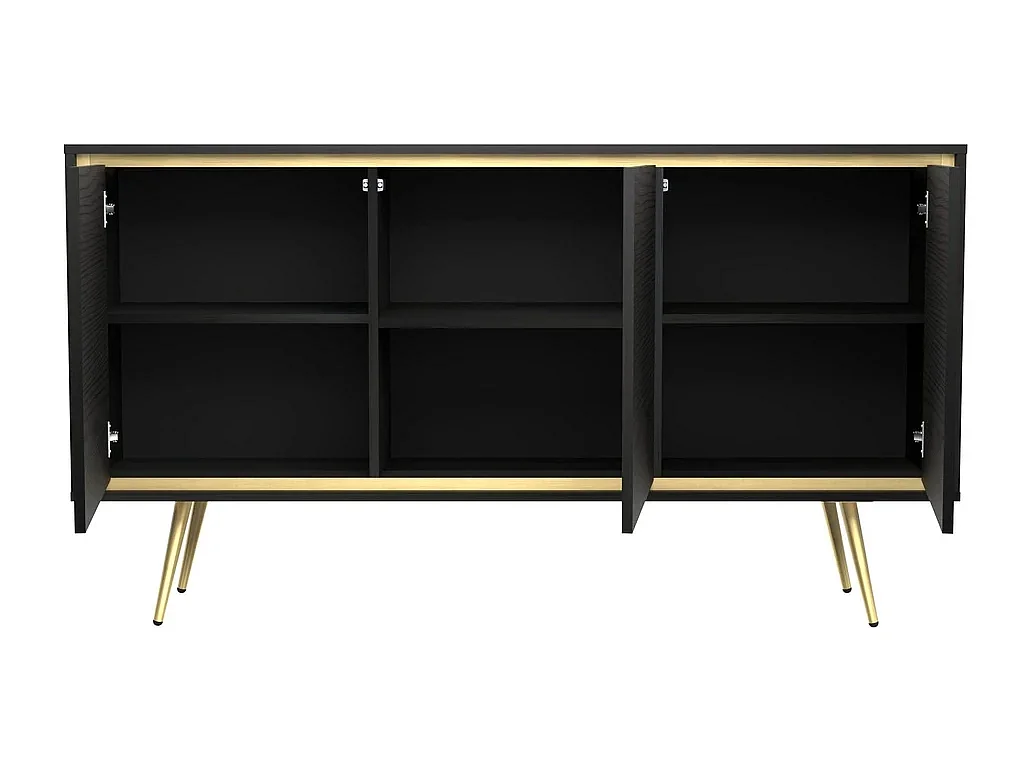 Dressoir Tori 150 cm - Mat zwart met gouden rand