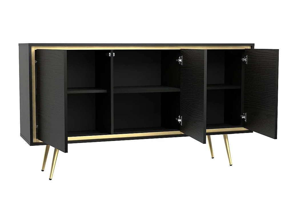 Dressoir Tori 150 cm - Mat zwart met gouden rand