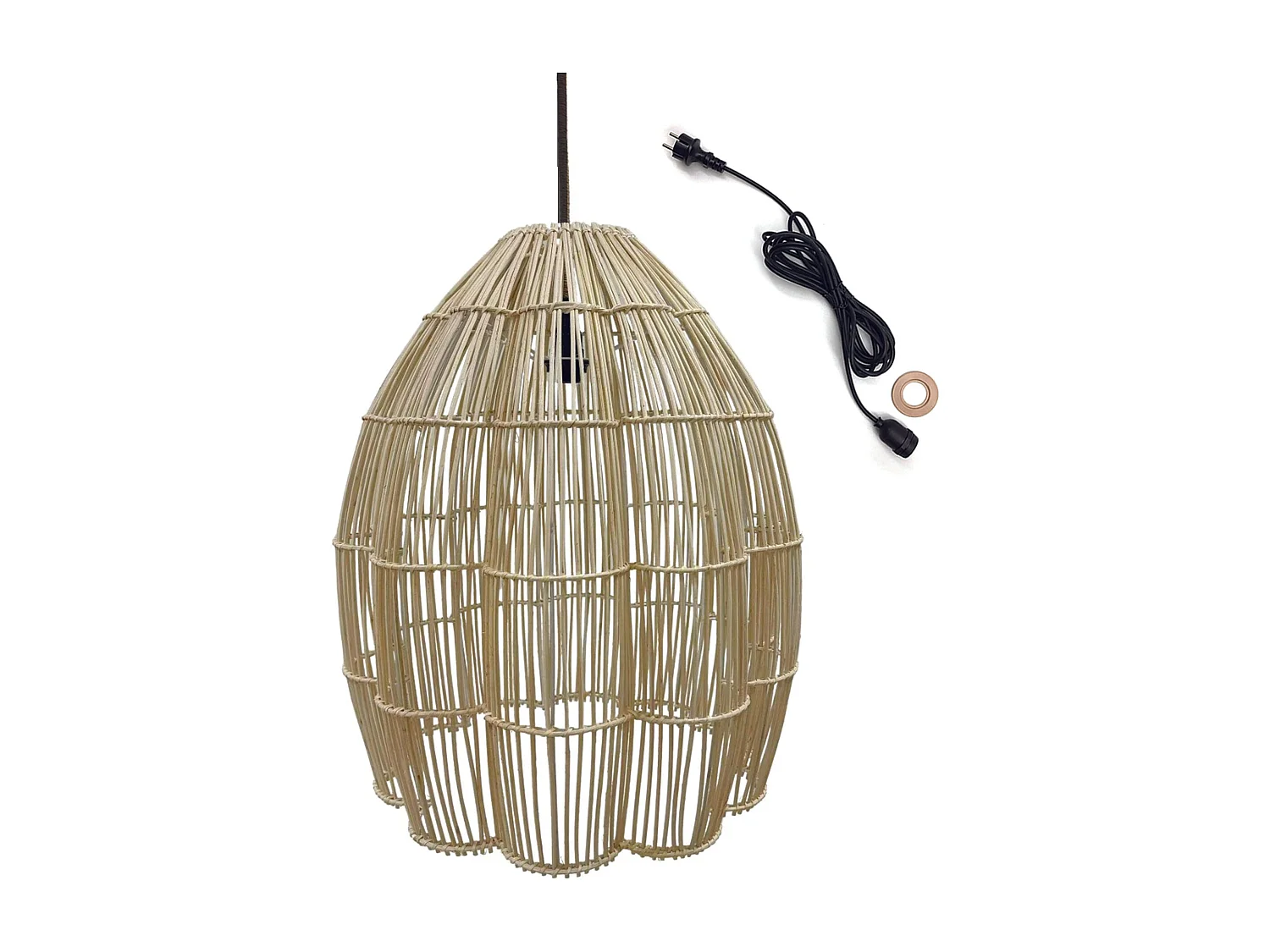 Suspension Extérieure Rotin Beige D50cm Câble 5m