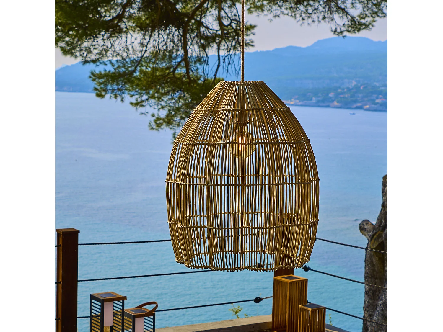 Suspension Extérieure Rotin Beige D50cm Câble 5m