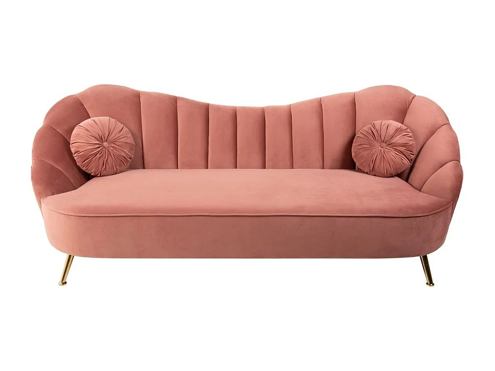 Canapé droit ATLANTIKA rose poudré – Canapé design en velours avec pieds dorés