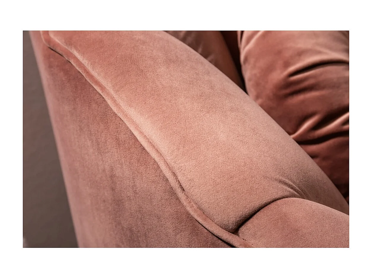 Canapé droit ATLANTIKA rose poudré – Canapé design en velours avec pieds dorés