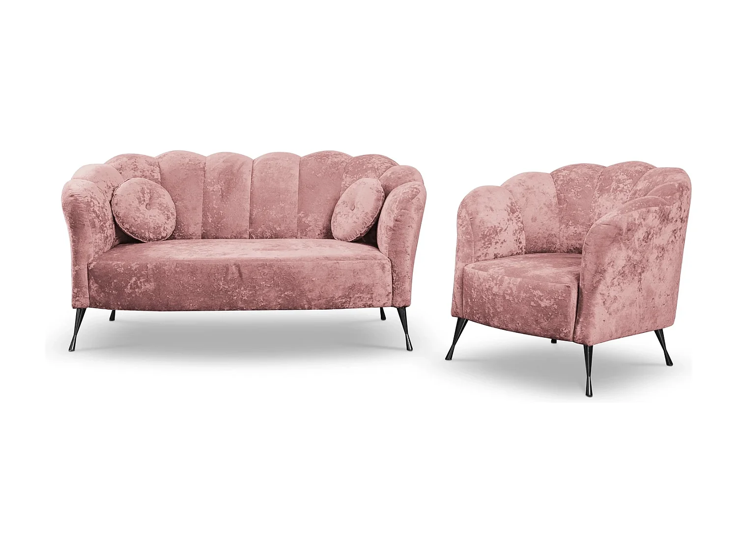 Ensemble salon 2+1 Adria - velours vieux rose pieds noirs