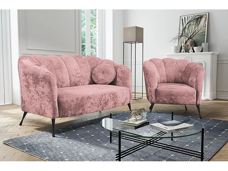 Ensemble salon 2+1 Adria - velours vieux rose pieds noirs