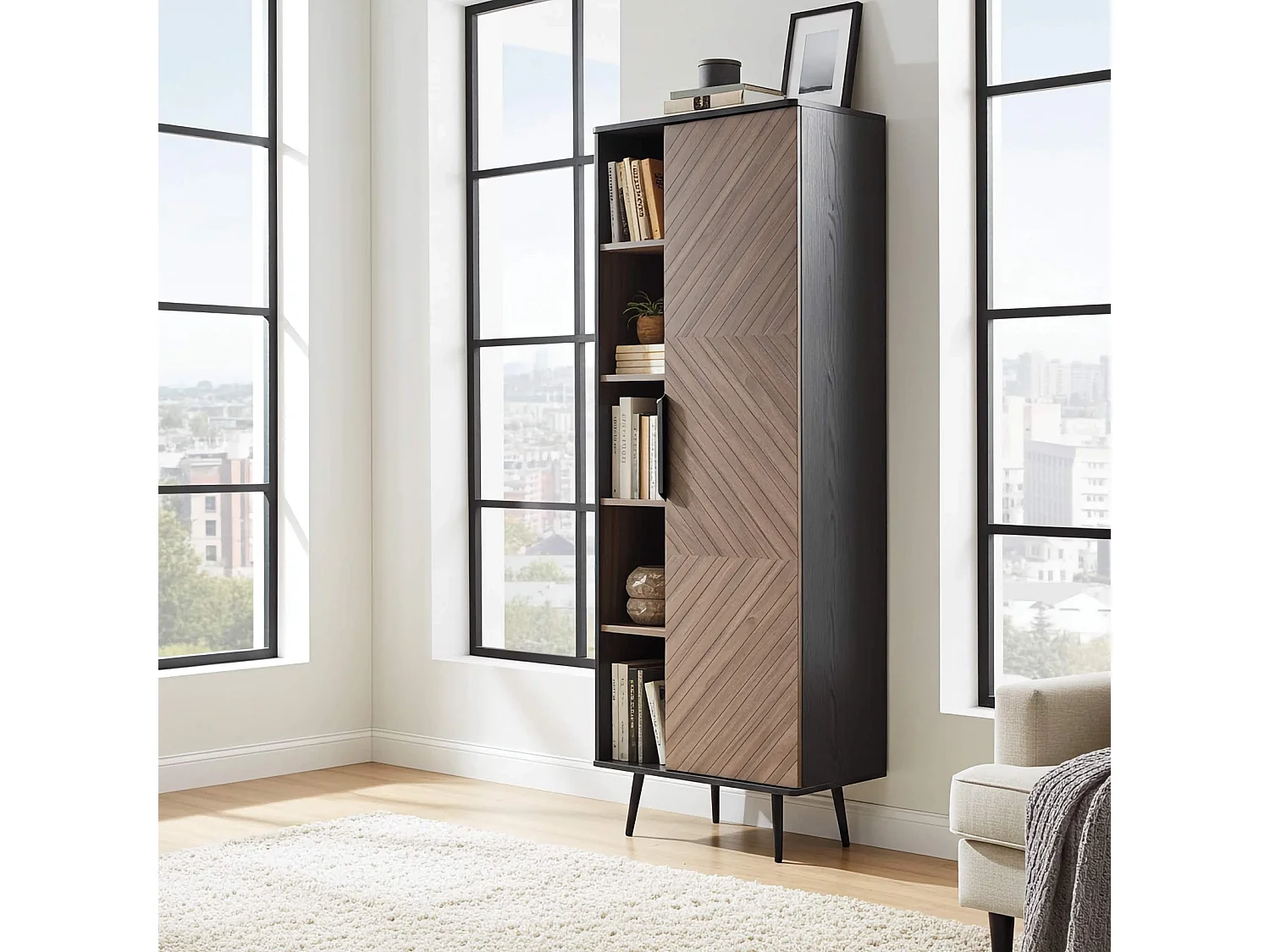 Regal Pinelli 70 cm - fischgrät fronten schwarz