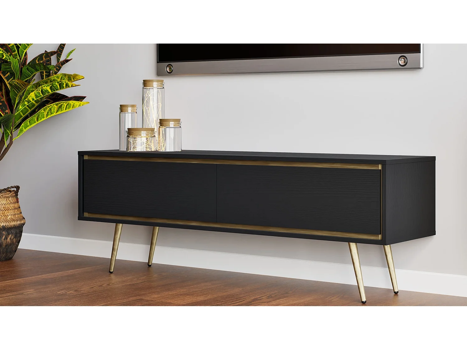 TV-meubel Tori 150 cm - Kasjmier en gouden poten