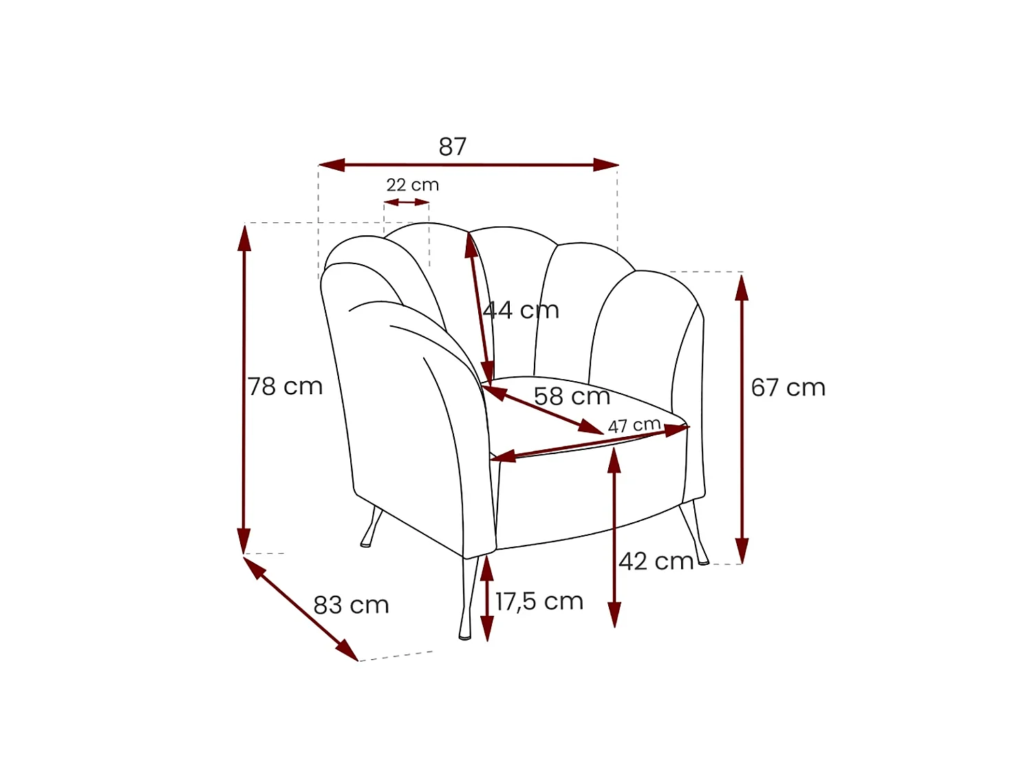 Fauteuil coquillage Adria - velours vieux rose pieds dorés