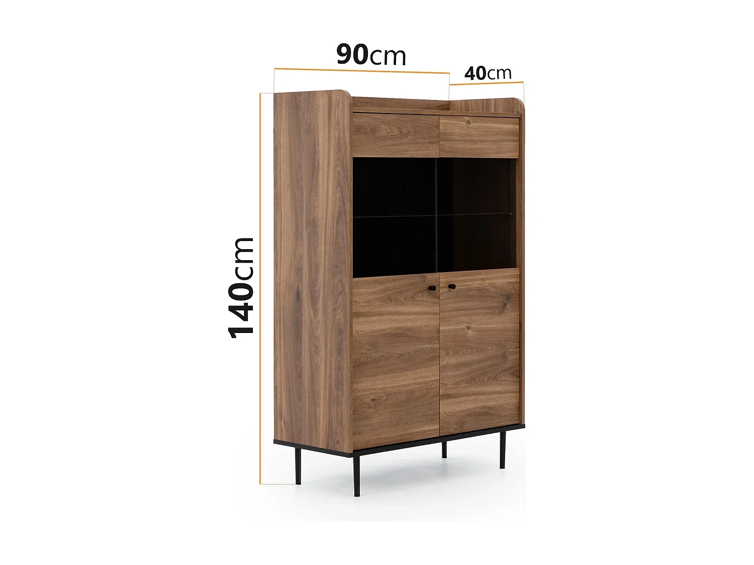 Vitrinekast Nero 90 cm - Brandy Castello en zwart metaal