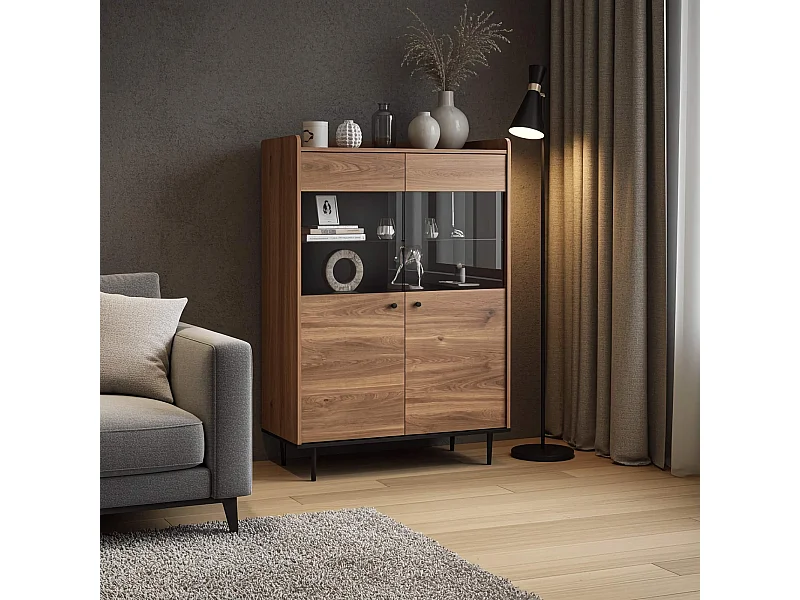 Vitrinekast Nero 90 cm - Brandy Castello en zwart metaal