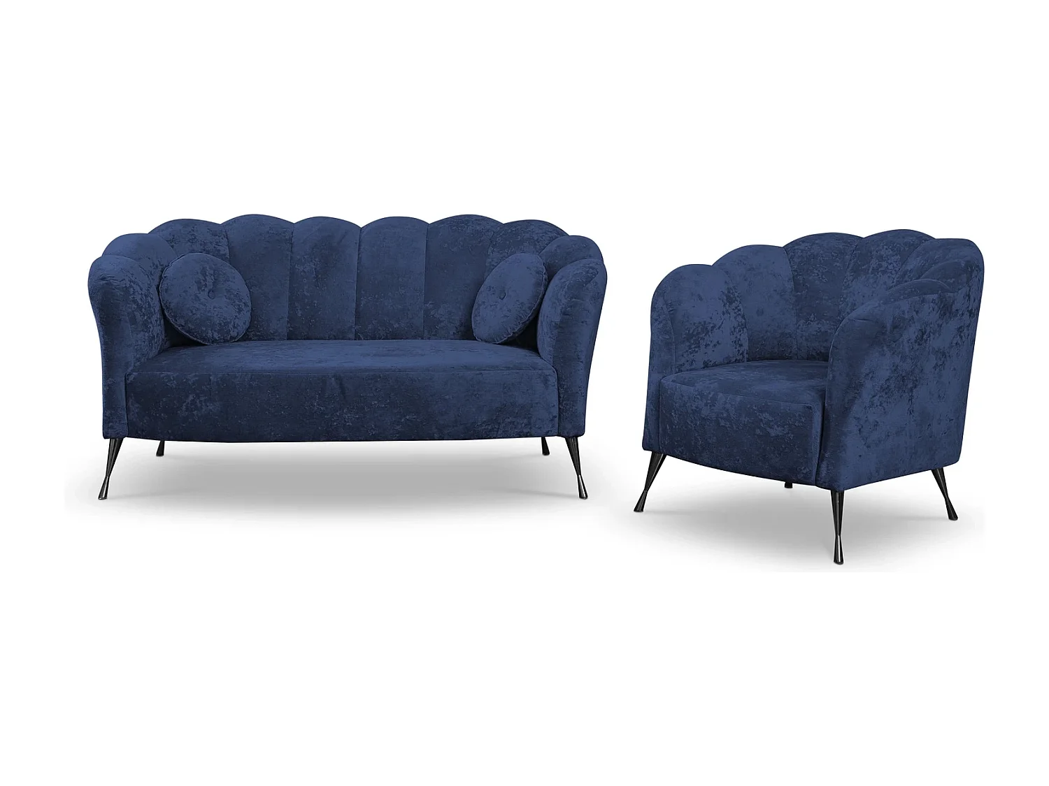 Sitzgarnitur 2+1 Adria - samt marineblau schwarze füße