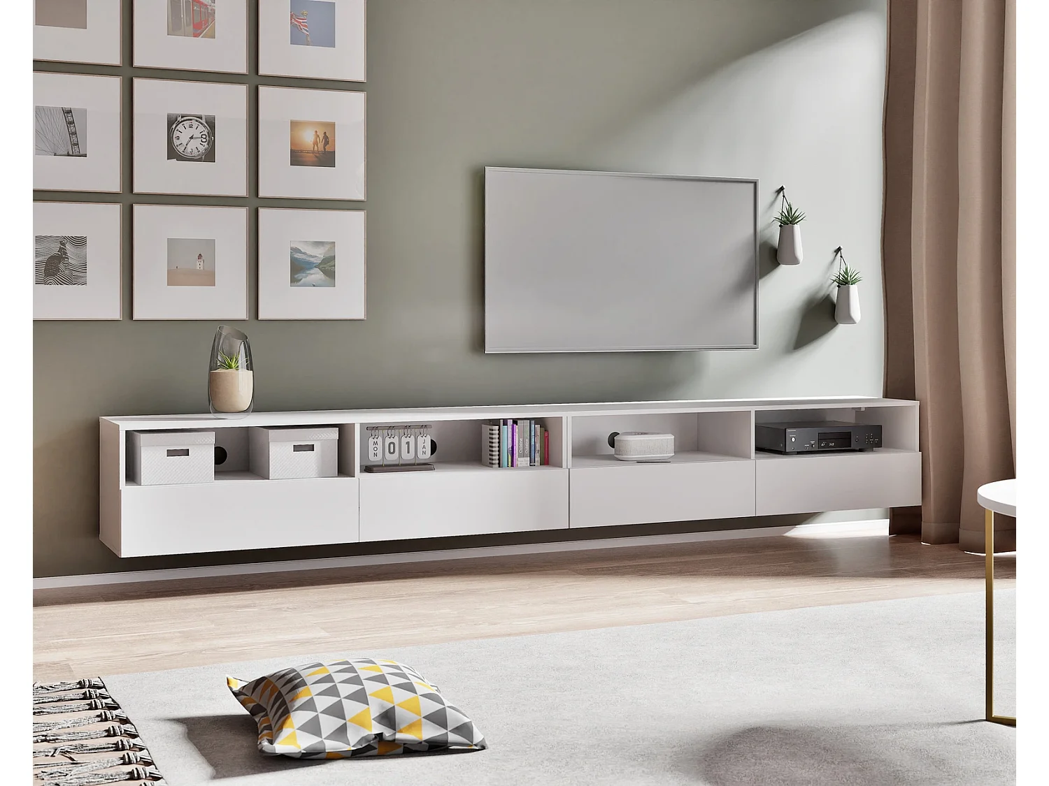 TV-meubel Tebris Dual 300 cm - Mat Wit (Set 2x150 cm)