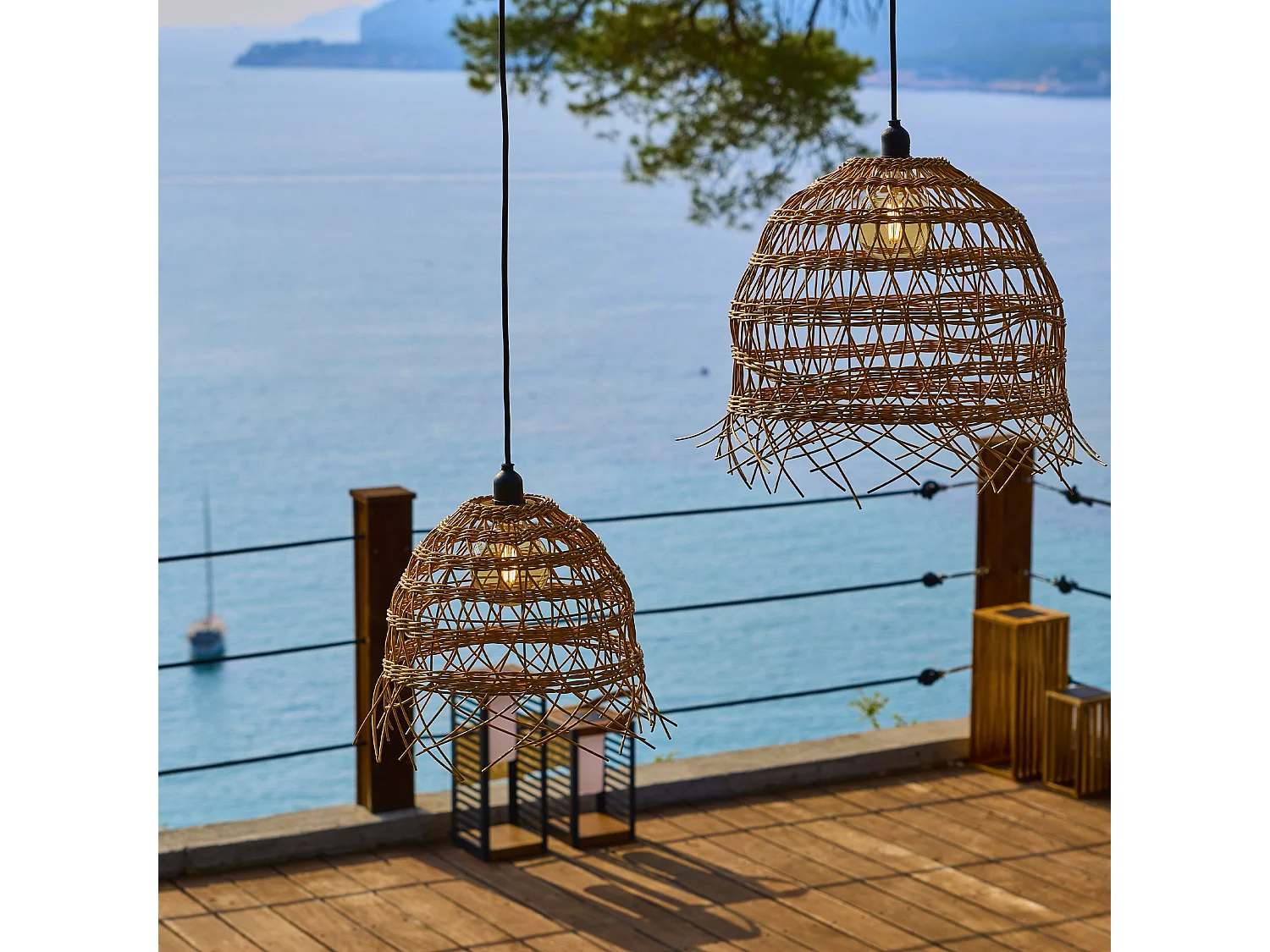 Lot 2 Suspensions HAWAII LONG Extérieures Polyrotin H45cm