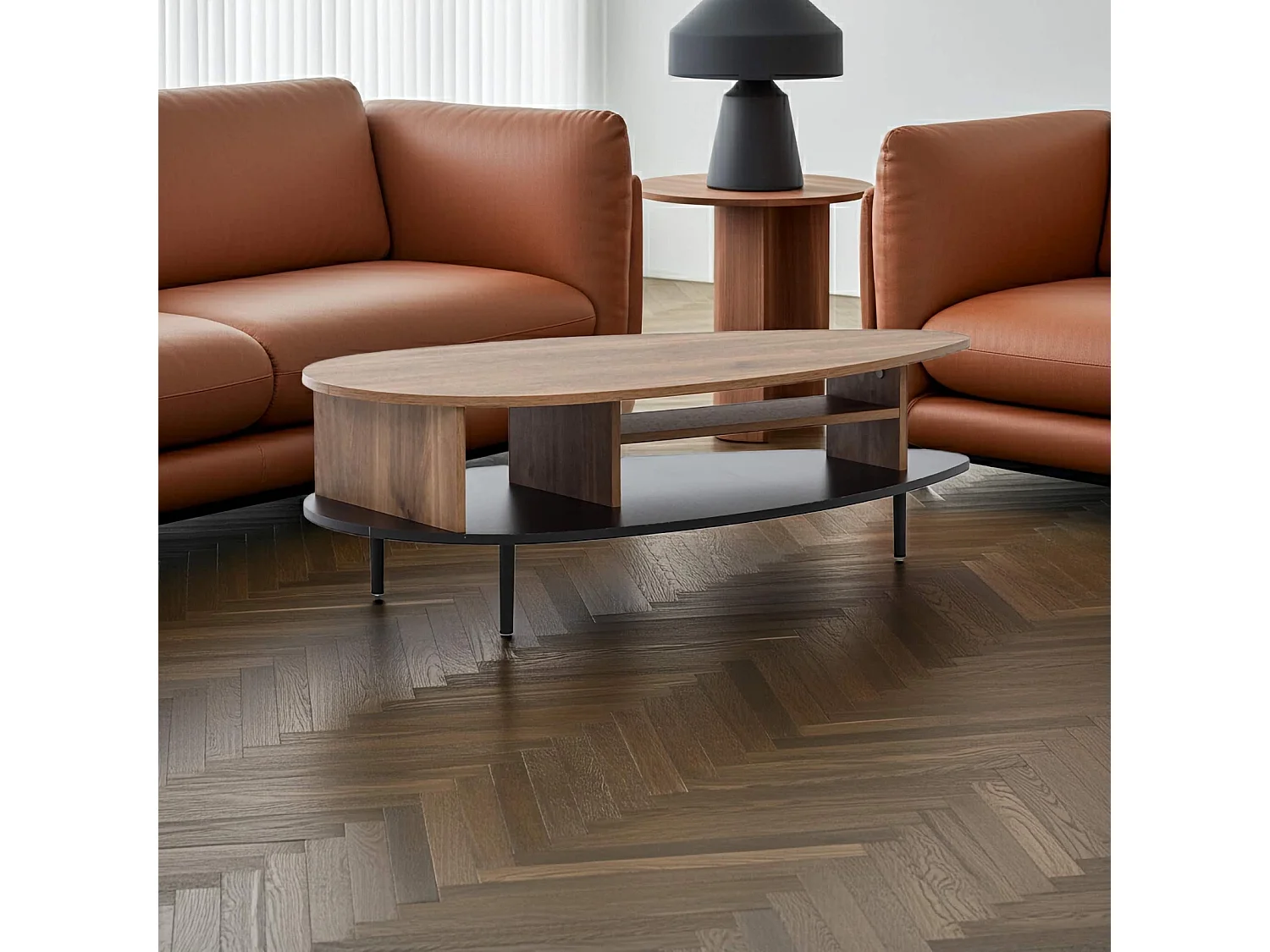 Table basse Nero 120 cm - forme arrondie bois et noir