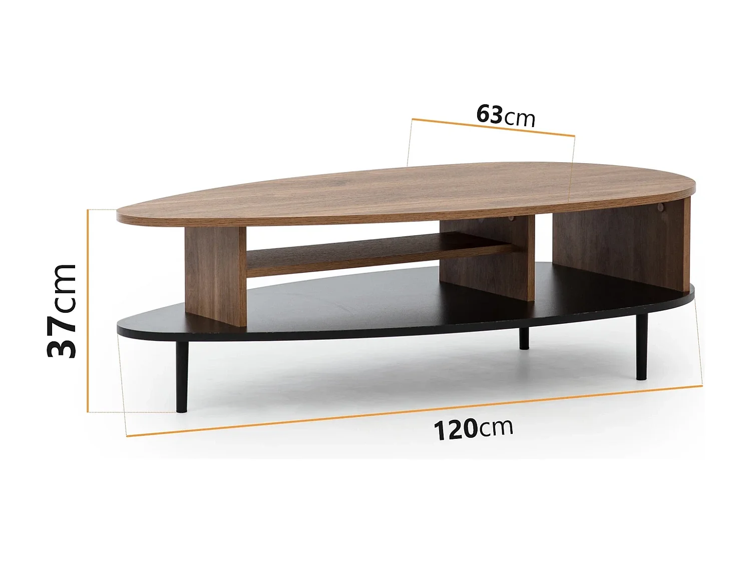 Table basse Nero 120 cm - forme arrondie bois et noir