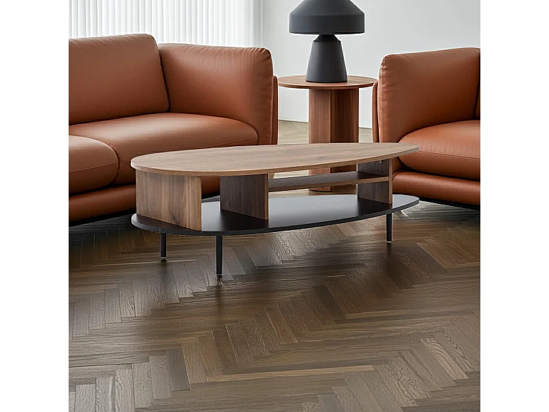 Table basse Nero 120 cm - forme arrondie bois et noir