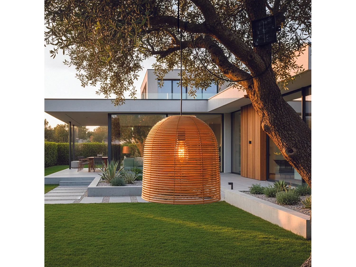 Suspension HANG BOHEME Extérieure Polyrotin Beige H31cm