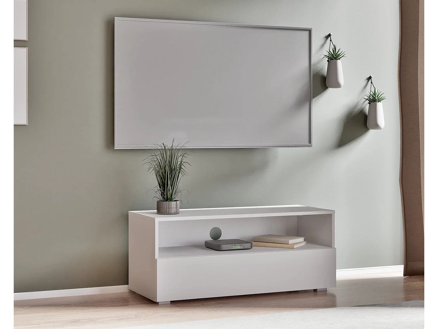 TV-meubel Tebris 100 cm - Mat Wit compact 2-in-1