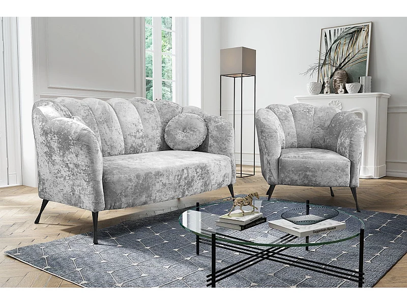 Zithoek 2+1 Adria - fluweel platinagrijs zwarte poten