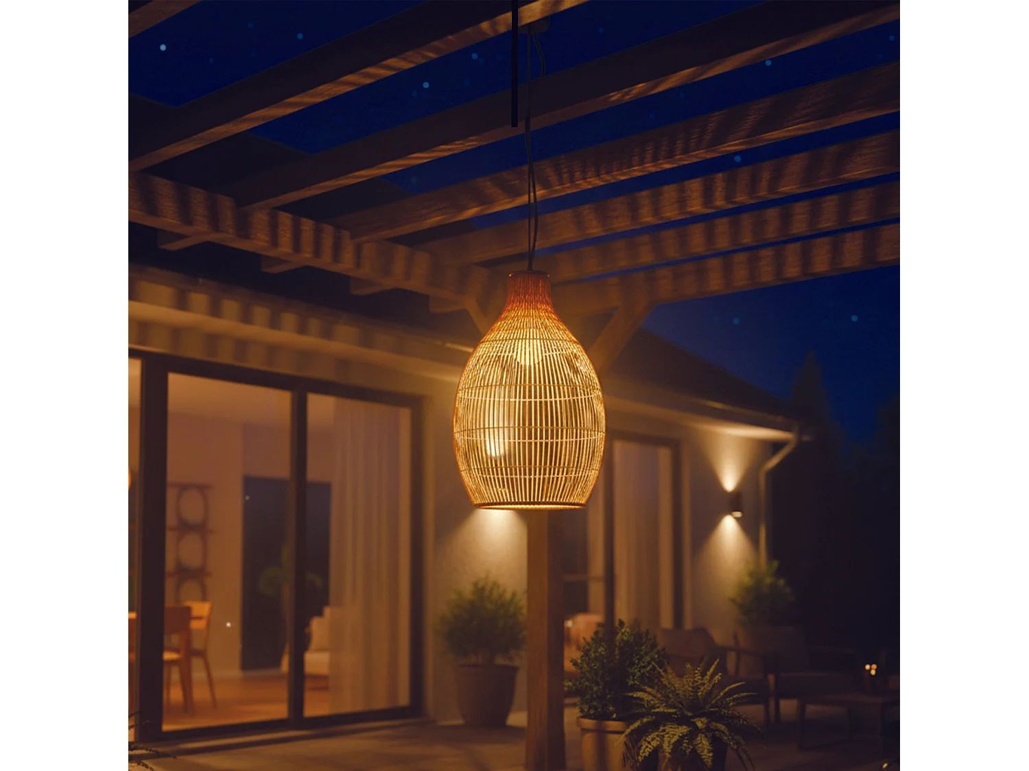 Suspension HOLIDAY Extérieure Polyrotin Beige H42cm