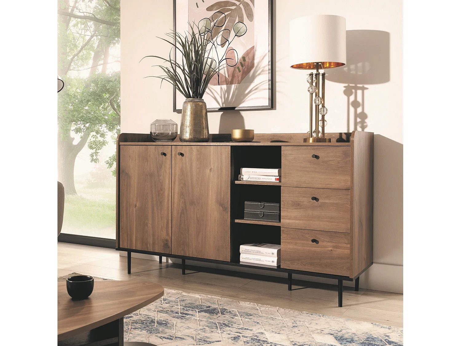 Dressoir 150 cm Nero - 2 deuren 3 laden loft stijl