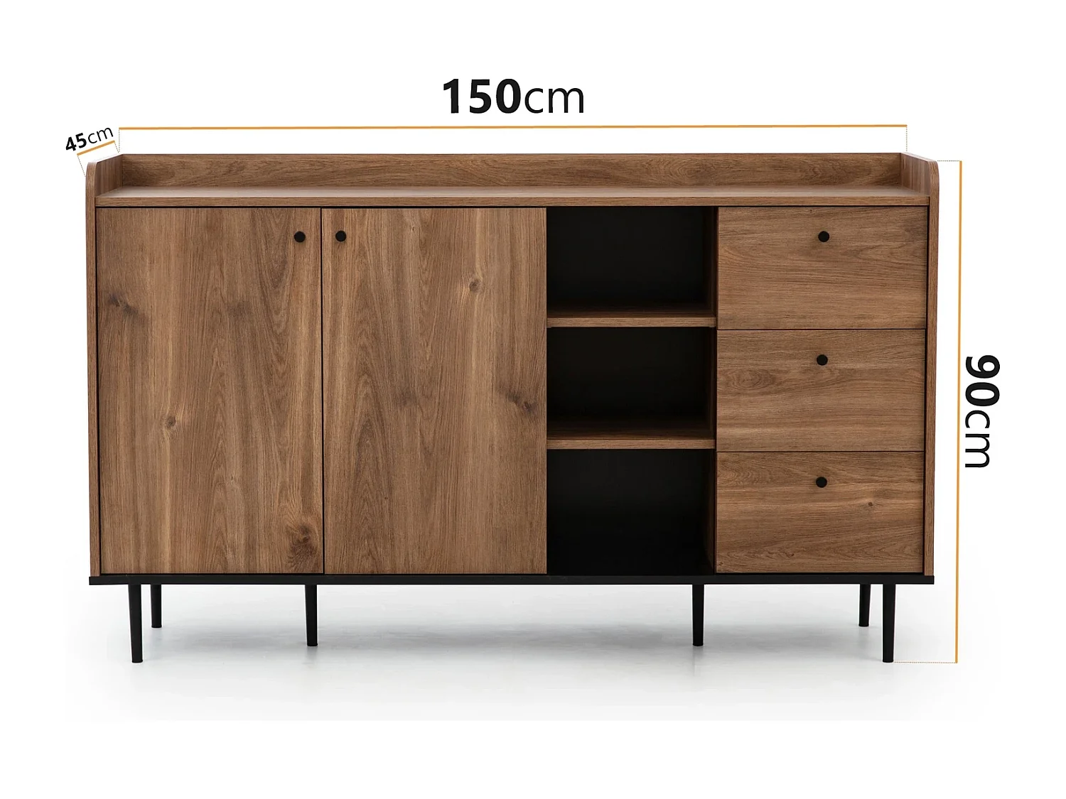Dressoir 150 cm Nero - 2 deuren 3 laden loft stijl