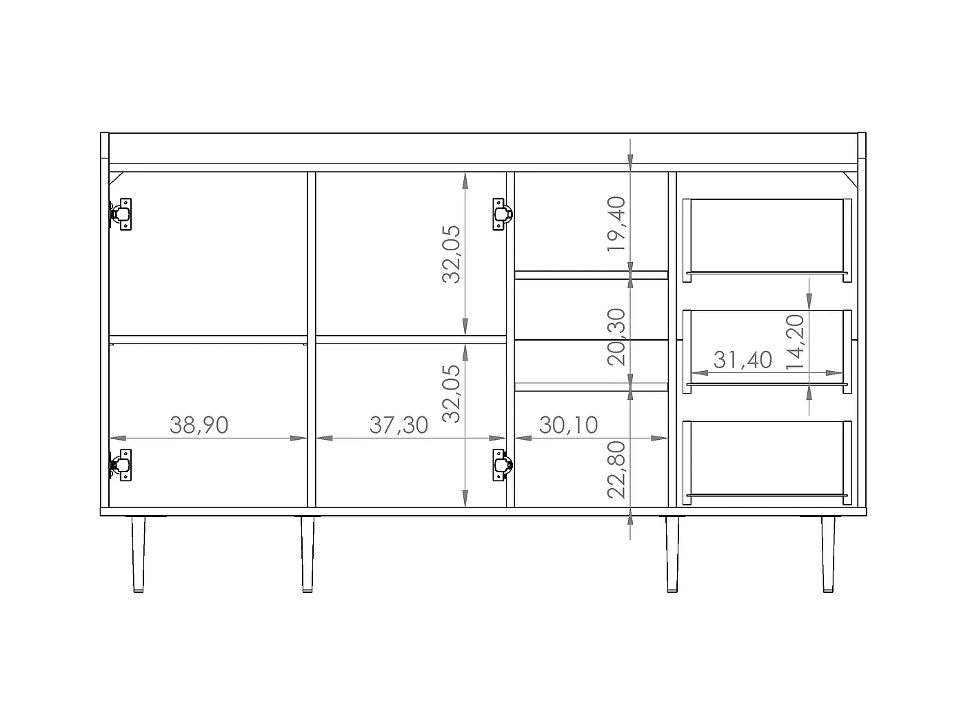 Dressoir 150 cm Nero - 2 deuren 3 laden loft stijl