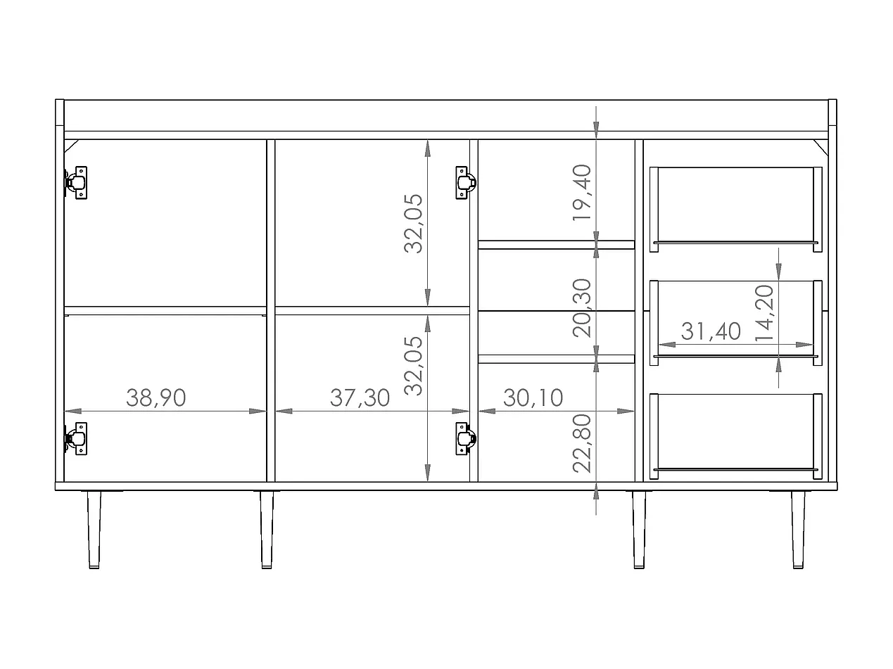 Dressoir 150 cm Nero - 2 deuren 3 laden loft stijl