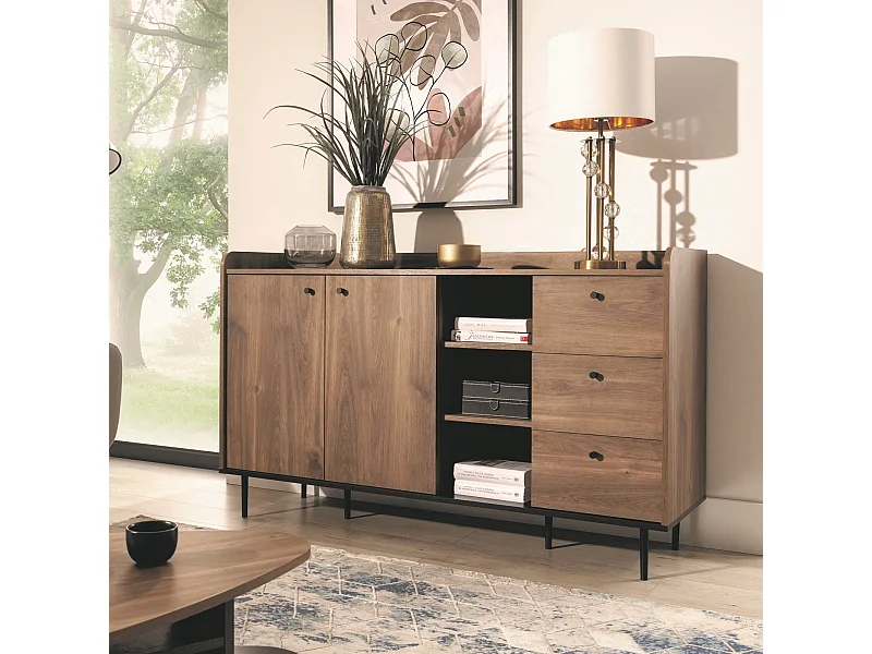 Dressoir 150 cm Nero - 2 deuren 3 laden loft stijl