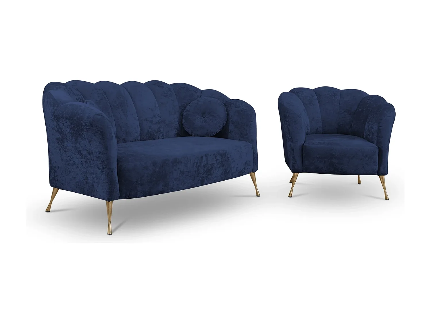 Sitzgarnitur 2+1 Adria - samt marineblau goldene füße