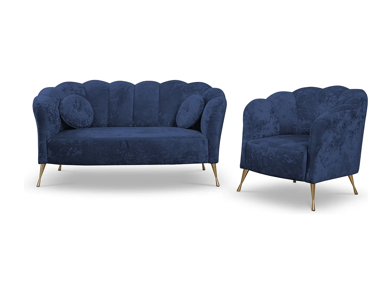 Sitzgarnitur 2+1 Adria - samt marineblau goldene füße