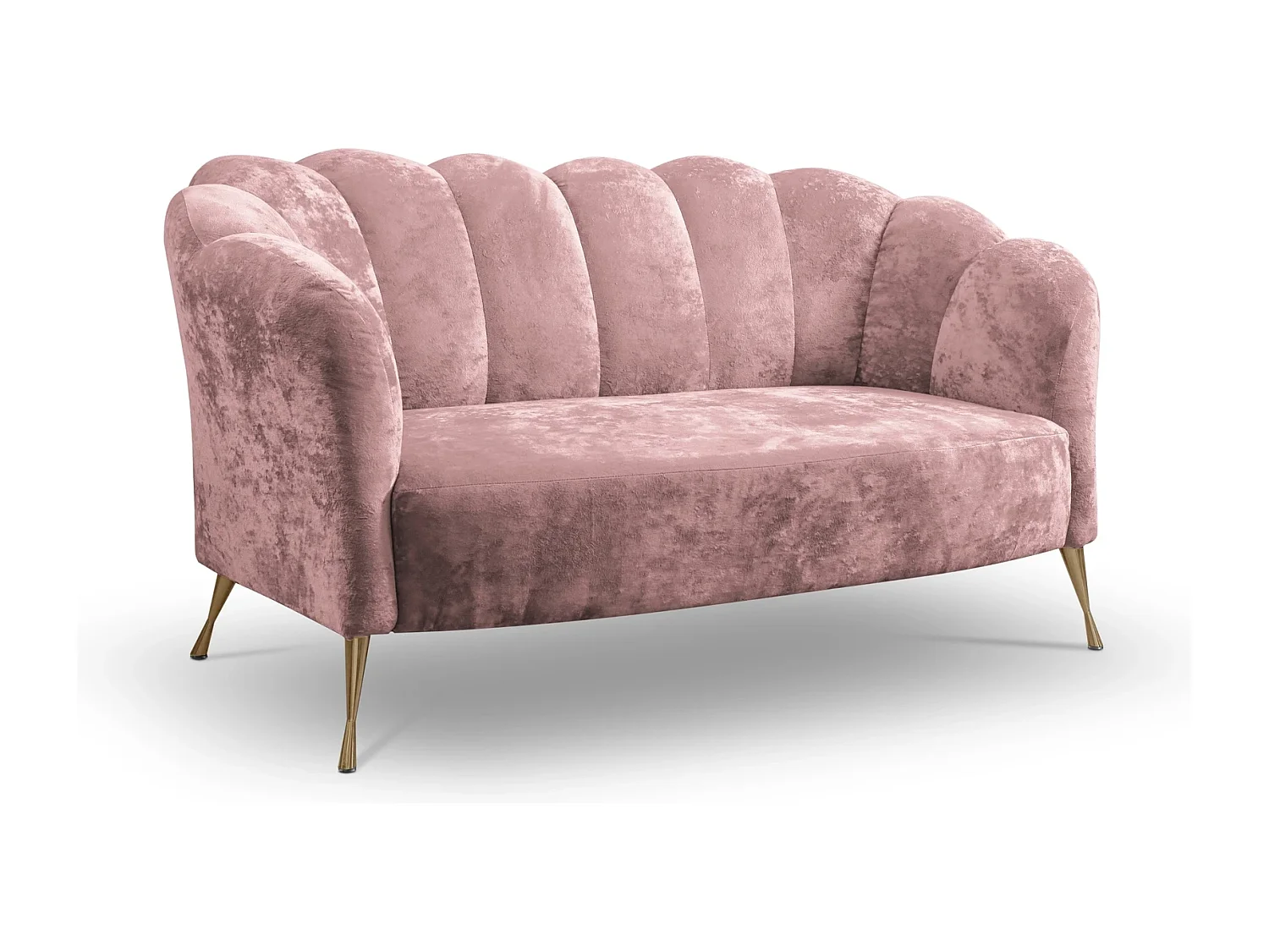 Canapé 2 places Adria - velours vieux rose pieds dorés
