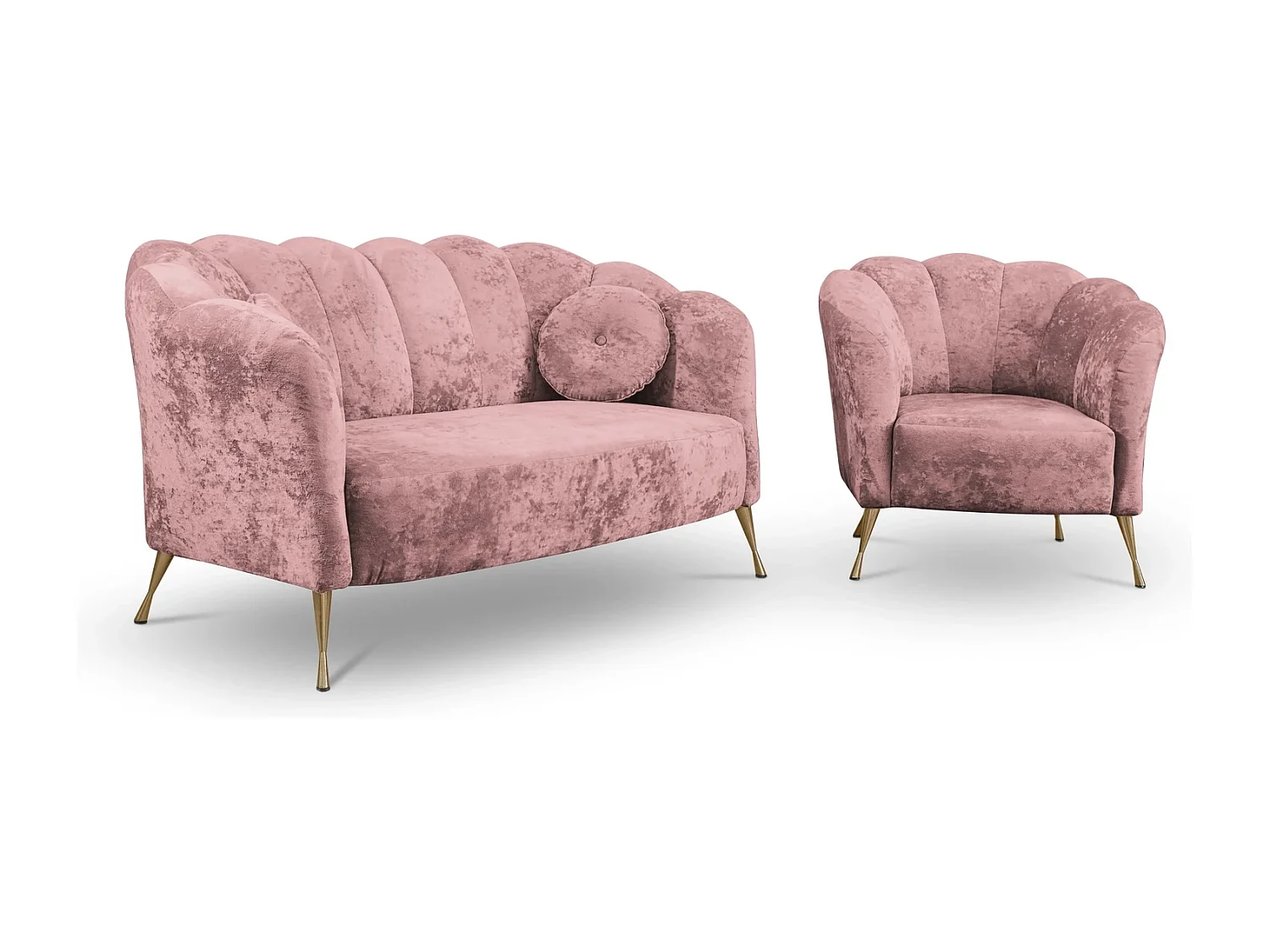 Ensemble salon 2+1 Adria - velours vieux rose pieds dorés