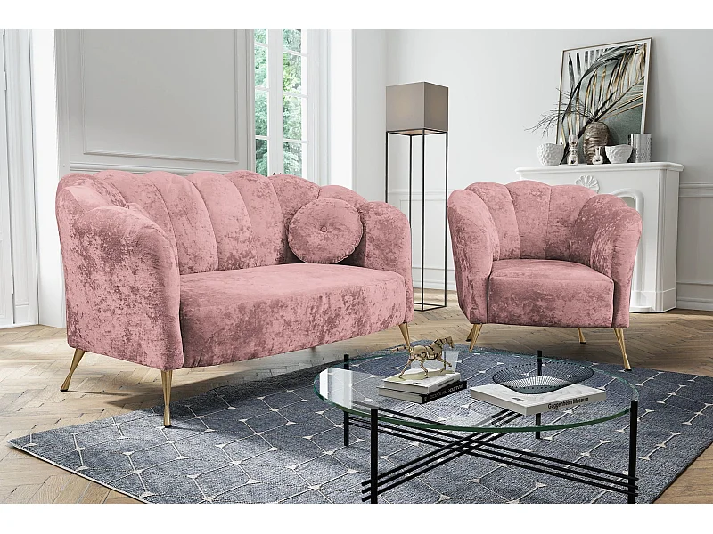 Ensemble salon 2+1 Adria - velours vieux rose pieds dorés
