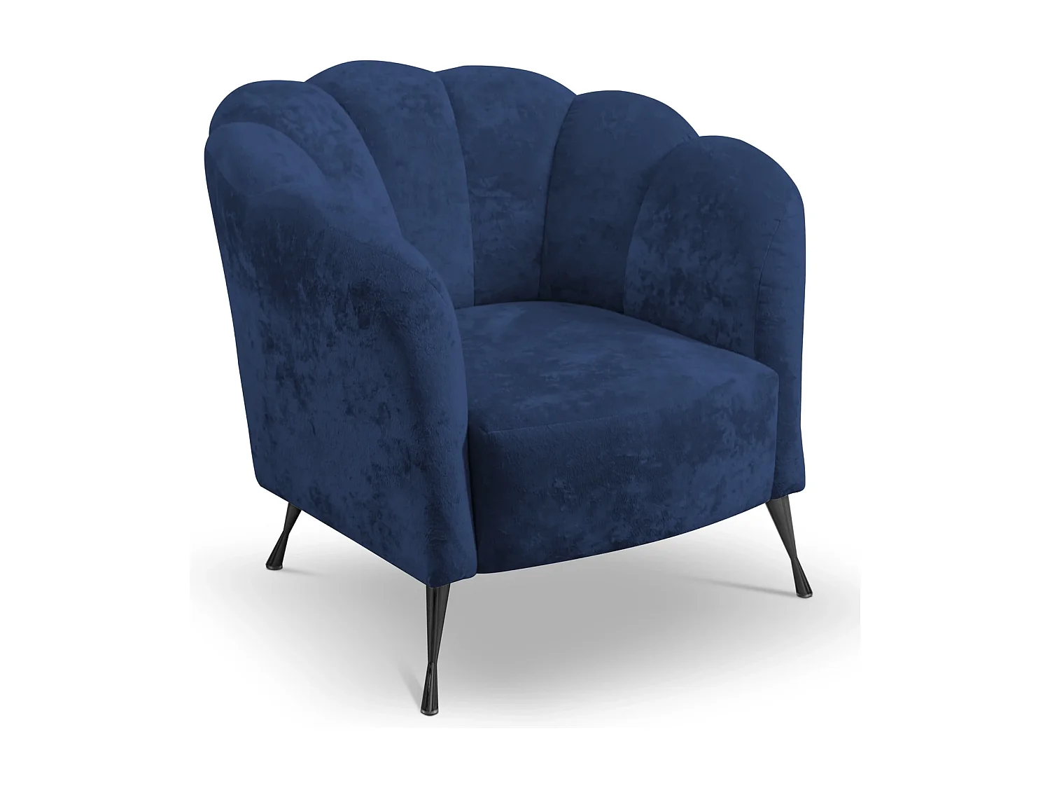 Fauteuil coquillage Adria - velours bleu marine pieds noirs