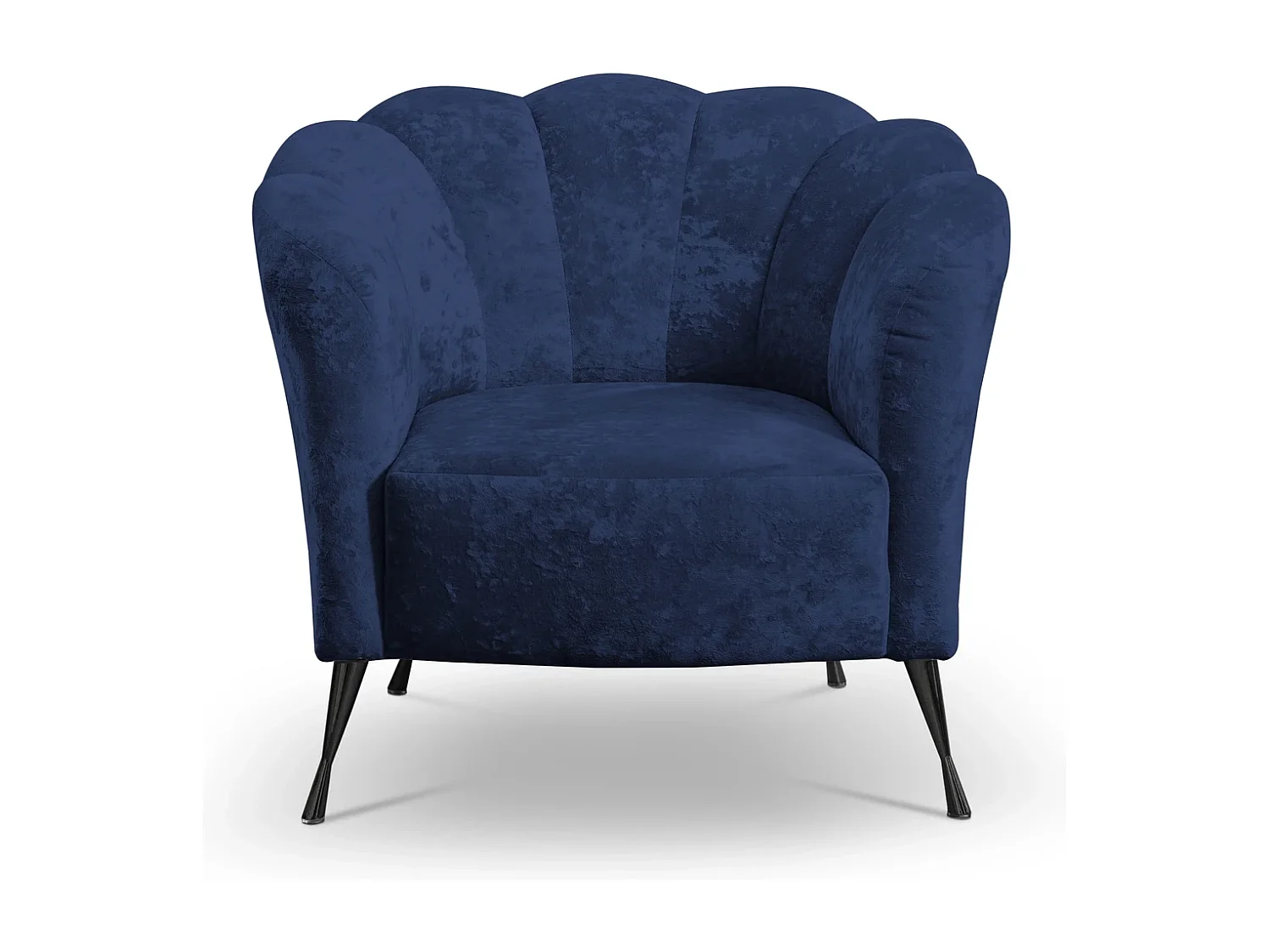 Fauteuil coquillage Adria - velours bleu marine pieds noirs