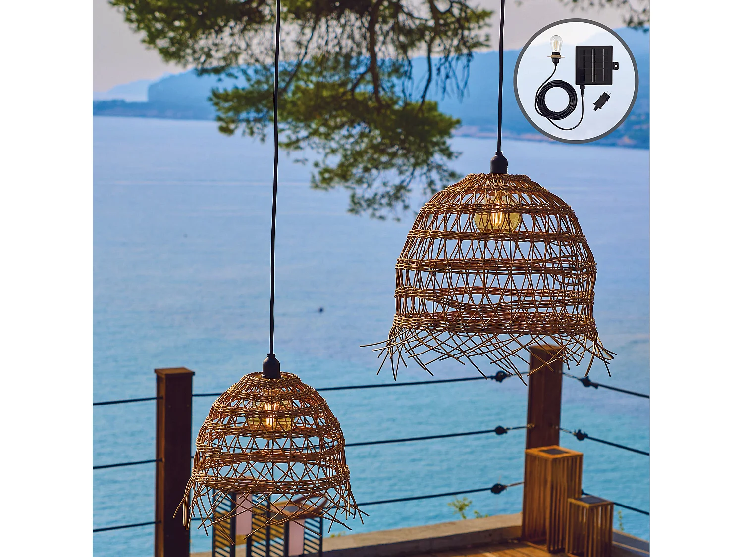 2 Suspensions nomades HAWAII SOLAR H35 H45cm