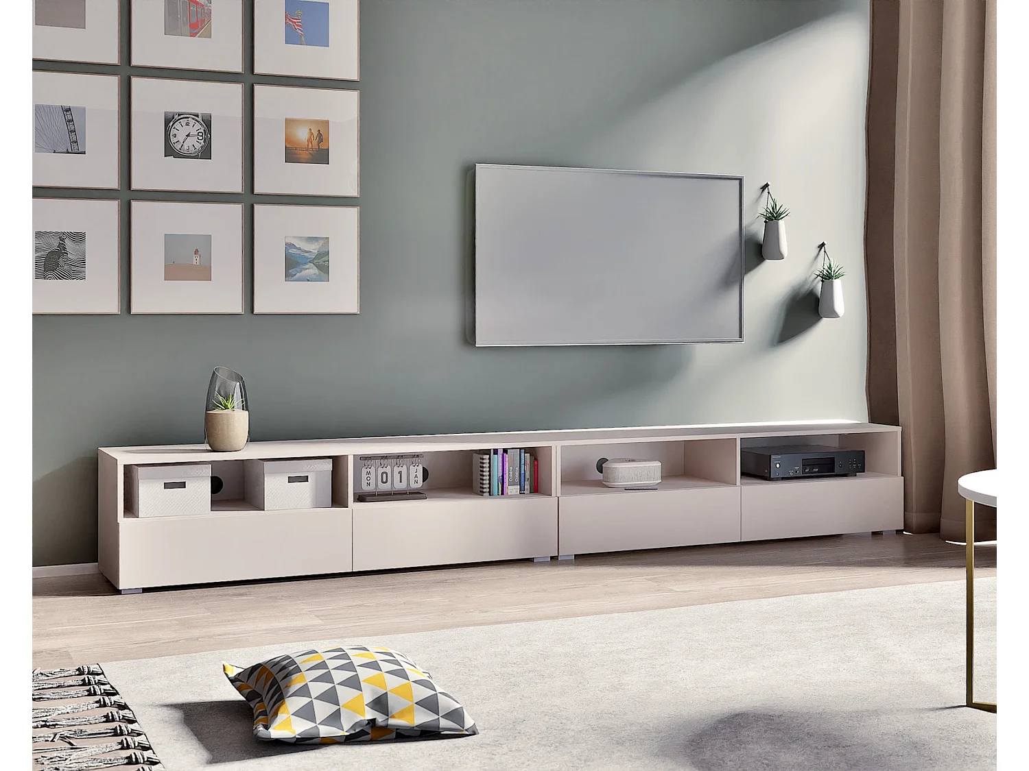 TV-Lowboard Tebris Dual 300 cm - Kaschmir (Set 2x150 cm)