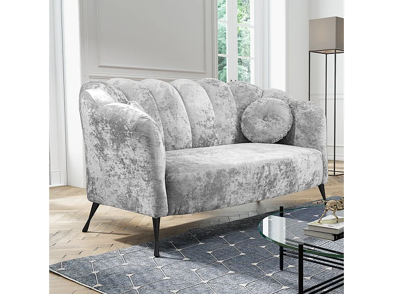 Canapé 2 places Adria - velours gris platine pieds noirs