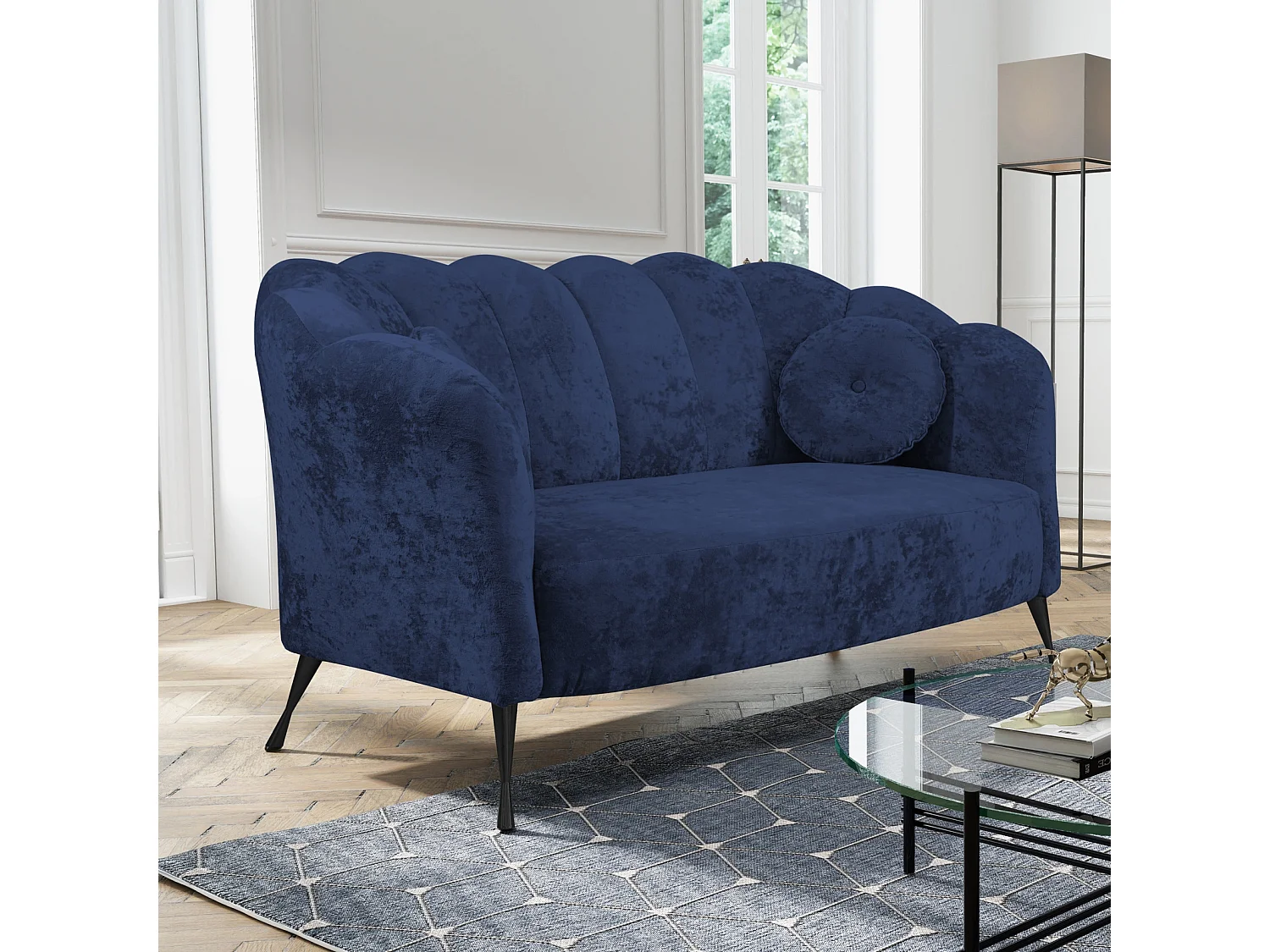 2-Sitzer Sofa Adria - samt marineblau schwarze füße