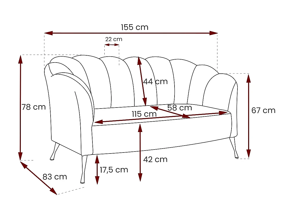 2-Sitzer Sofa Adria - samt marineblau schwarze füße