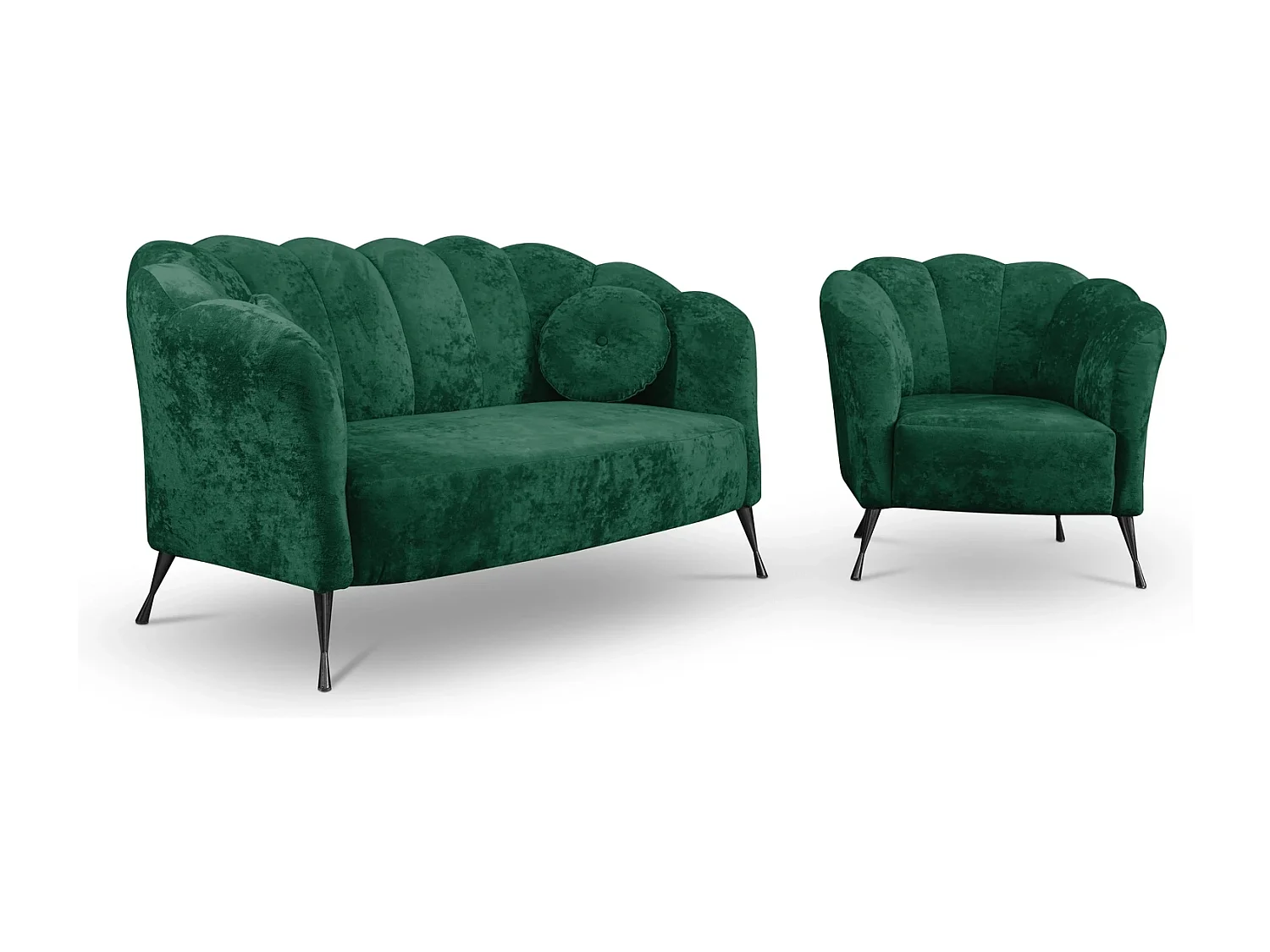 Ensemble salon 2+1 Adria - velours vert malachite pieds noirs