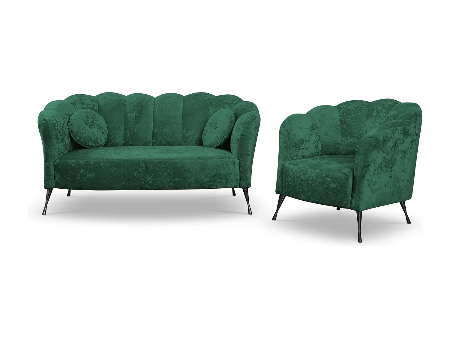 Ensemble salon 2+1 Adria - velours vert malachite pieds noirs