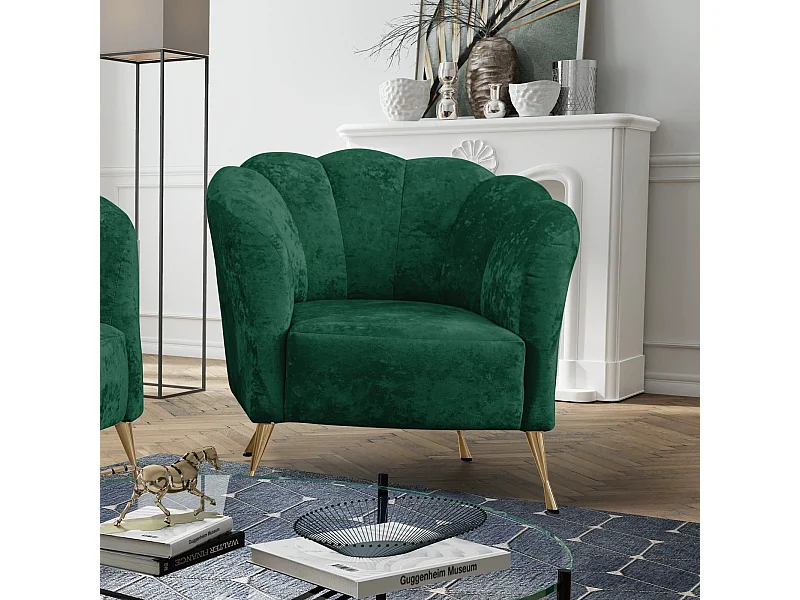 Muschelsessel Adria - samt malachitgrün goldene füße