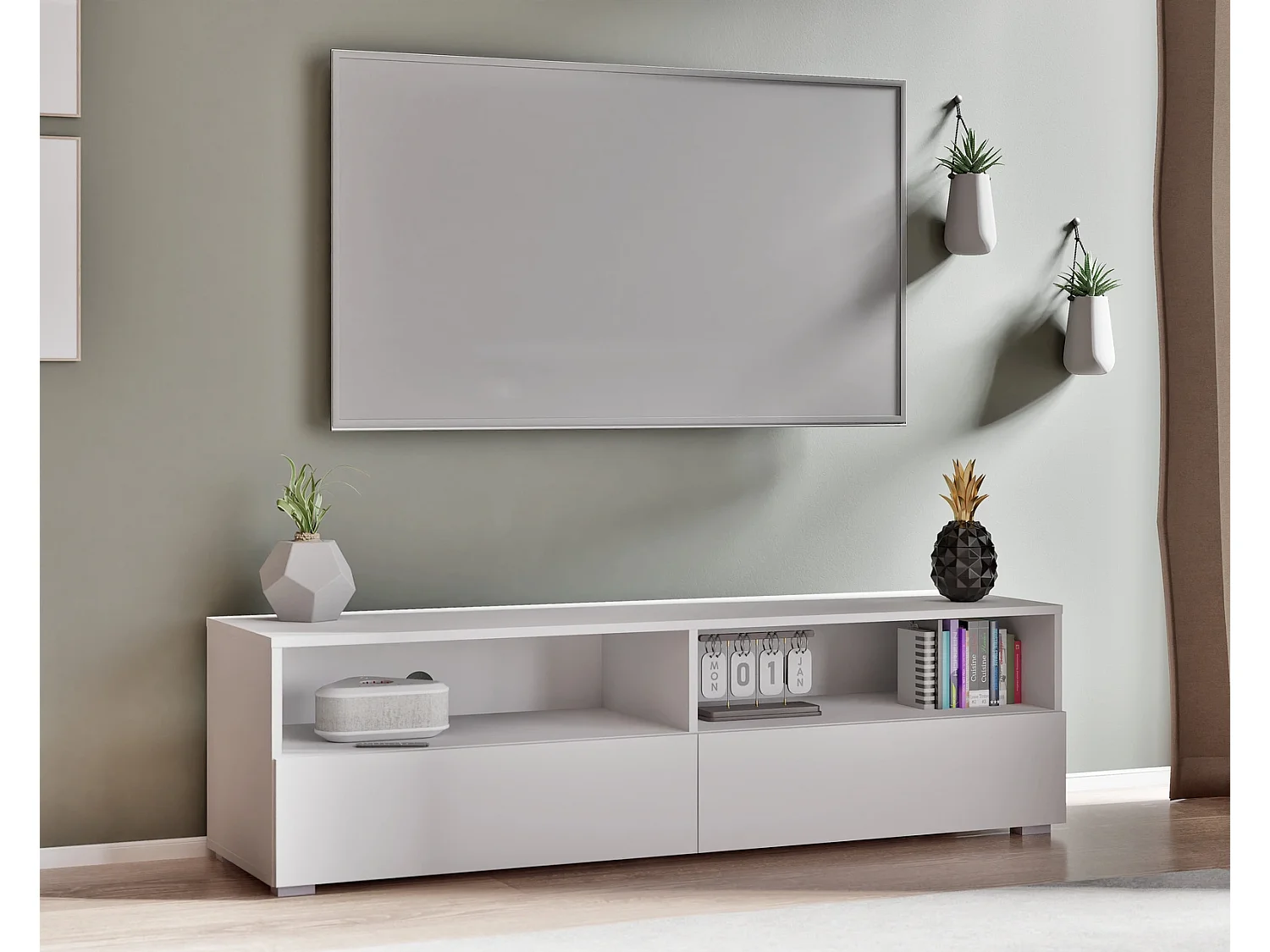 TV-meubel Tebris 150 cm - Mat Wit met Push to Open